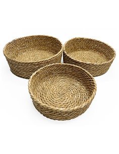 Σετ 3 καλάθια flat ψάθινα Ø30xY11εκ., Ø28xY9εκ., Ø25xY8εκ.