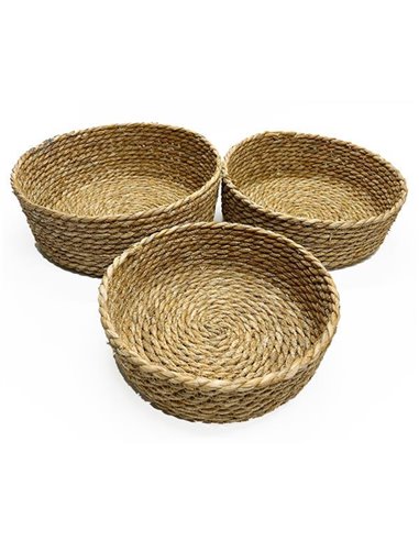 Σετ 3 καλάθια flat ψάθινα Ø30xY11εκ., Ø28xY9εκ., Ø25xY8εκ.