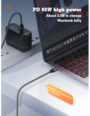 LDNIO καλώδιο USB-C σε USB-C LC442C, 65W PD, 2m, γκρι