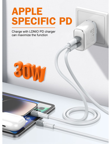 LDNIO καλώδιο Lightning σε USB-C LC602I, 30W PD, 2m, γκρι