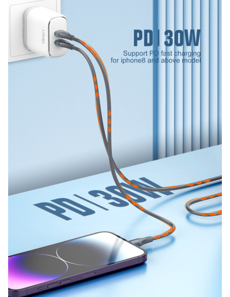 LDNIO καλώδιο Lightning σε USB-C LC631I, 30W PD, 1m, γκρι