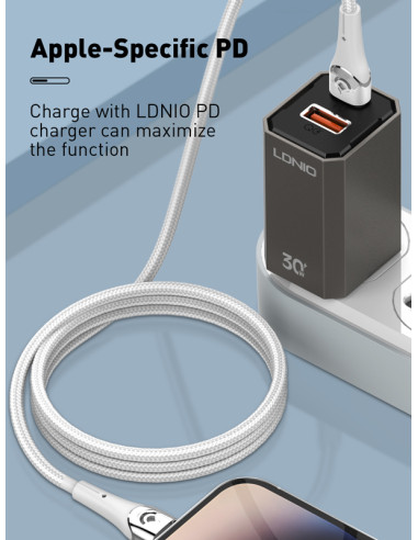 LDNIO καλώδιο Lightning σε USB-C LC861I, 30W PD, 1m, γκρι