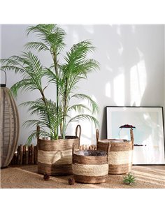 Σετ 3 καλάθια ψάθινα δίχρωμα Ø20xΥ25εκ., Ø25xΥ30εκ., Ø30xΥ35εκ.