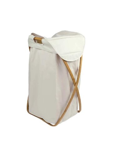 Καλάθι απλύτων Nextdeco μπαμπού σκελετός λευκό ύφασμα 40x36x70εκ.