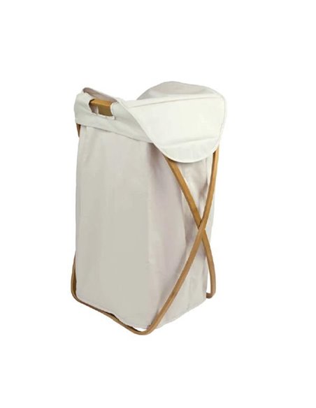 Καλάθι απλύτων Nextdeco μπαμπού σκελετός λευκό ύφασμα 40x36x70εκ.