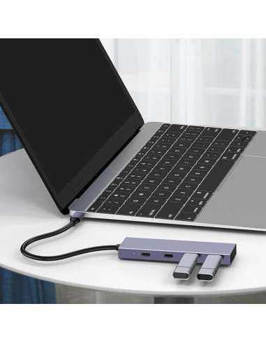 POWERTECH USB hub PTH-110, 4x θυρών, 10Gbps, USB-C σύνδεση, γκρι