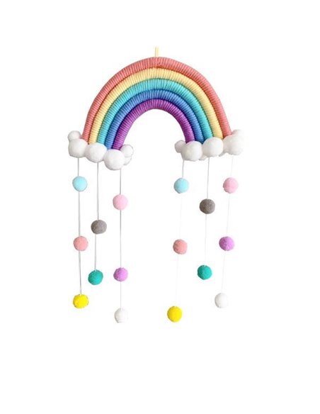 Διακοσμητικό τοίχου «Ουράνιο τόξο» με πομ-πομ 22x50εκ.