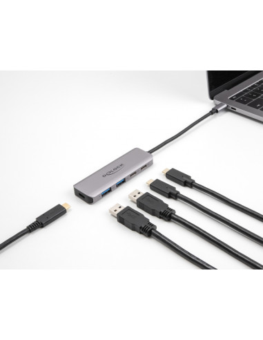 DELOCK USB hub 64239, 4x θυρών, 5Gbps, USB-C σύνδεση, γκρι