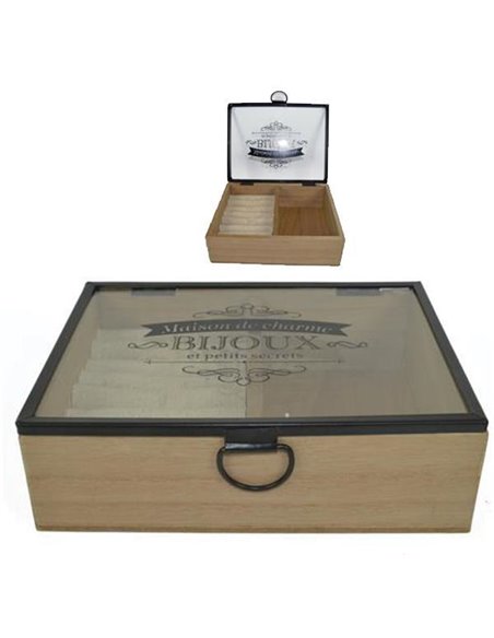 Κουτί ξύλινο για bijoux με γυάλινο καπάκι Υ5,5x18x14εκ.