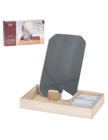 Μπιζουτιέρα με καθρέφτη ξύλινη Y21x21x12εκ.