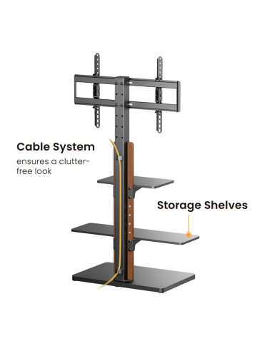 BRATECK βάση δαπέδου FS52-46T-02 για τηλεόραση 32-75" έως 40kg, με ράφια