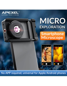 APEXEL φακός μικροσκόπιο APL-MS009 για smartphone κάμερα, 100x zoom, LED