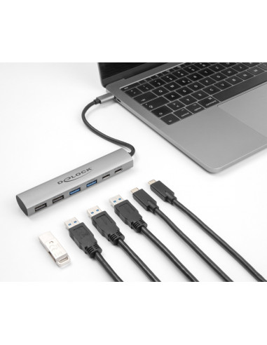 DELOCK USB hub 64232, 6x θυρών, 10Gbps, USB-C σύνδεση, γκρι