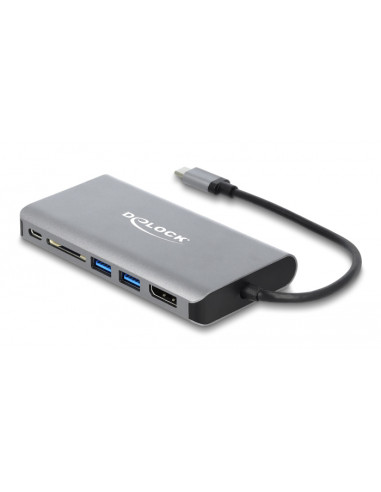 DELOCK docking station 87683, 7 θύρες, USB-C, 100W PD, 4K, MST, γκρι