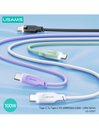 USAMS καλώδιο USB-C σε USB-C US-SJ567, 100W PD, 1.2m, μωβ