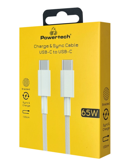 POWERTECH καλώδιο USB-C PTR-0181, 65W, 480Mbps, 1m, λευκό