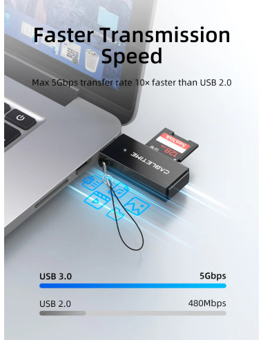 CABLETIME card reader CT-ASD3-PB για SD & micro SD, USB, 5Gbps, μαύρο