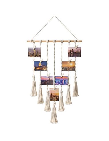 Διακοσμητικό μακραμέ για φωτό με 20 μανταλάκια και led 40x76εκ.