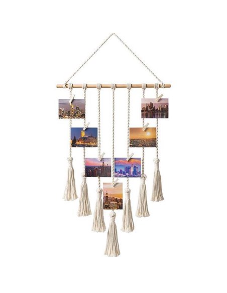 Διακοσμητικό μακραμέ για φωτό με 20 μανταλάκια και led 40x76εκ.