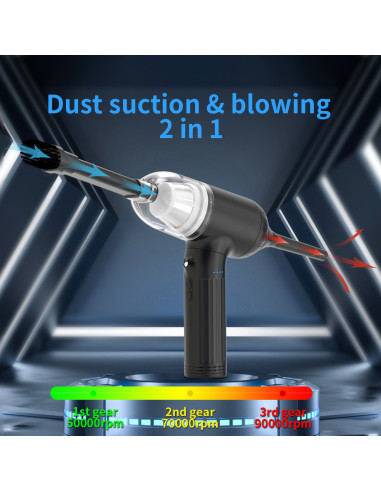 KINZIR 2 σε 1 σκουπάκι χειρός & air duster VC16, LED, 90W 7500mAh, μαύρο