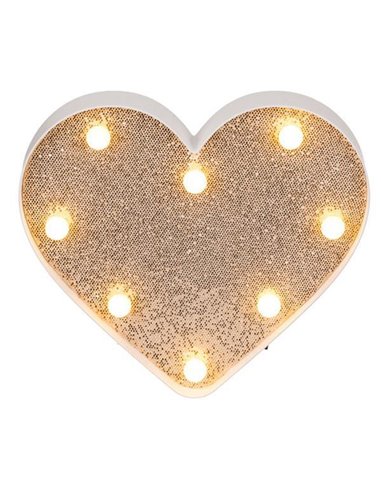 Φωτιζόμενη καρδιά με χρυσό γκλίττερ, με μπαταρίες 23x4xY20εκ.