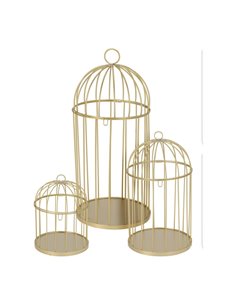 Σετ 3 διακοσμητικά κλουβιά μεταλλικά σε χρυσό χρώμα