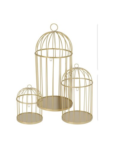 Σετ 3 διακοσμητικά κλουβιά μεταλλικά σε χρυσό χρώμα