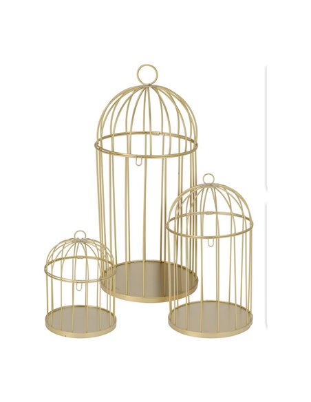 Σετ 3 διακοσμητικά κλουβιά μεταλλικά σε χρυσό χρώμα
