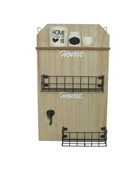 Επιτοίχιο διακοσμητικό με 2 μεταλλικές θήκες και γάντζο Υ40x24x7εκ.