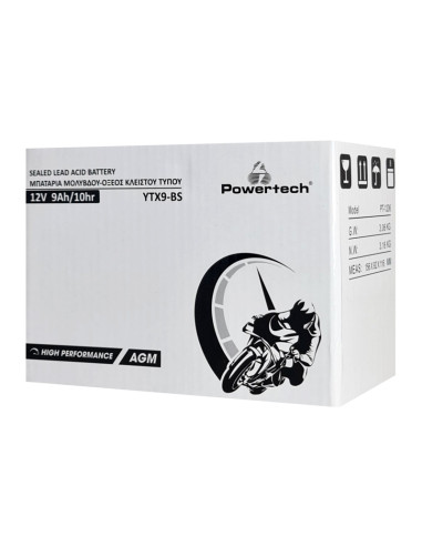 POWERTECH μπαταρία μολύβδου μοτοσυκλέτας PT-1206, 12V 9Ah, AGM, YTX9-BS