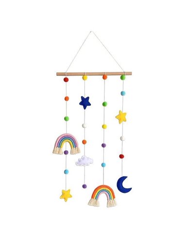 Κρεμαστό διακοσμητικό τοίχου με πομ-πομ και ουράνια τόξα 38x90εκ.