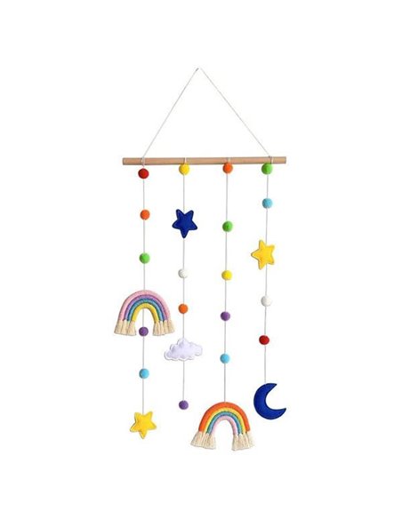 Κρεμαστό διακοσμητικό τοίχου με πομ-πομ και ουράνια τόξα 38x90εκ.