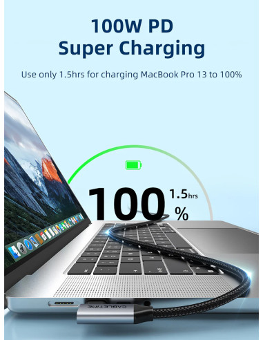 CABLETIME καλώδιο USB-C CT-CMCML-AG1, γωνιακό, 100W 20Gbps 4K, 1m, μαύρο