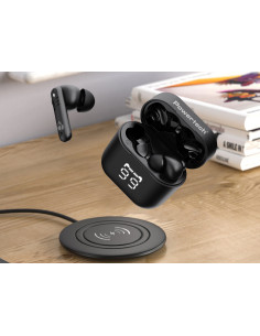 POWERTECH earphones με θήκη φόρτισης PT-1227, TWS, ENC, 30/480mAh, μαύρα