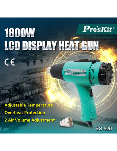 PROSKIT πιστόλι θερμού αέρα SS-626B με οθόνη, 1800W, 50~600 °C