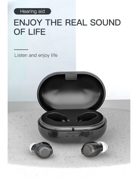 POWERTECH ακουστικά βαρηκοΐας PT-1247 με θήκη, επαναφορτιζόμενα, μαύρα