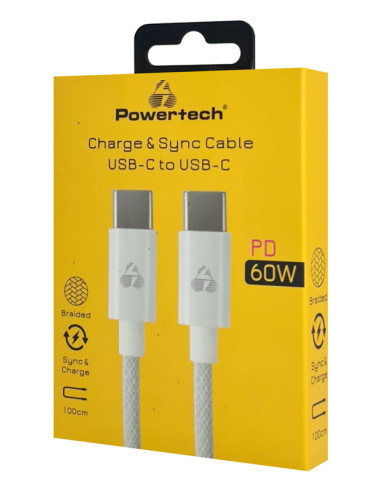 POWERTECH καλώδιο USB-C PTR-0183, 60W, 480Mbps, 1m, λευκό