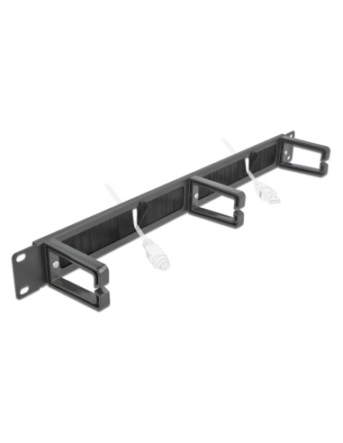 DELOCK cable management 66488, 19"/1U rack, 3x γάντζοι & βούρτσα, μαύρο