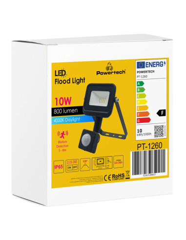 POWERTECH LED προβολέας PT-1260, με αισθητήρα κίνησης, 10W, 4000K, IP65