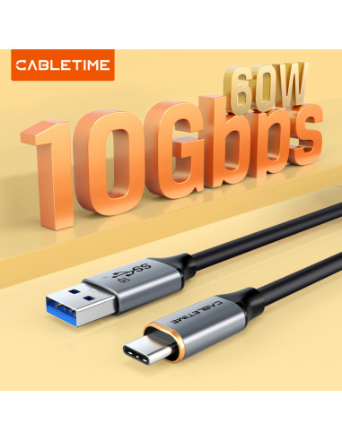 CABLETIME καλώδιο USB-C σε USB CT-AMCMG2, 60W, 10Gbps, 1m, μαύρο