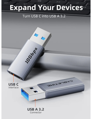 CABLETIME αντάπτορας USB-C σε USB CT-AMCF10-AG, 10Gbps, 15W, γκρι