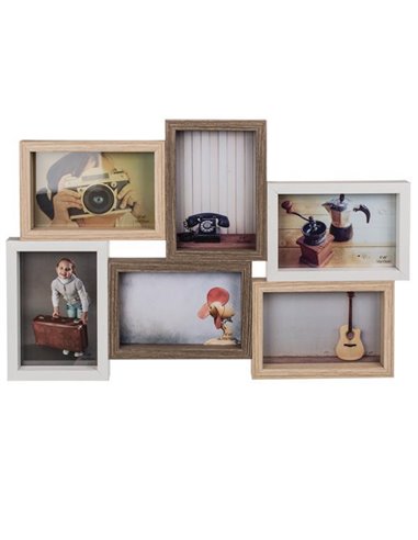 Κορνίζα επιτοίχια ξύλινη 6 θέσεων καφέ Y32x50x3εκ.