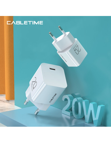 CABLETIME φορτιστής τοίχου CT-PD201-UW, USB-C, 20W PD, λευκός