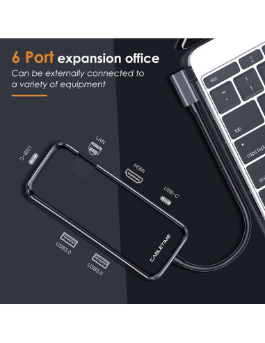 CABLETIME docking station CT-CMHD61G, 6 θυρών, USB-C σύνδεση, 4K, 60W, μαύρο