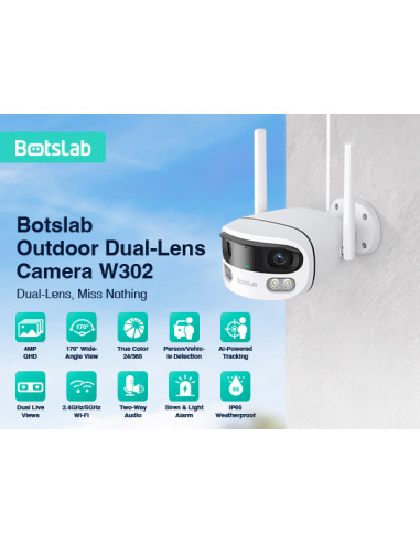 BOTSLAB smart κάμερα W302, 4MP/3K, dual lens, WiFi, SD, IP66