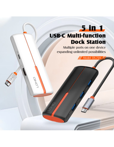 LDNIO docking station DS-25H, 5 θυρών, USB-C σύνδεση, 4K, 100W PD, μαύρο