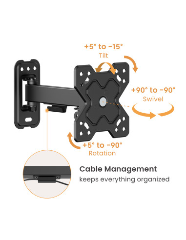 POWERTECH επιτοίχια βάση PT-1277 για τηλεόραση 13-32", full motion, 20kg