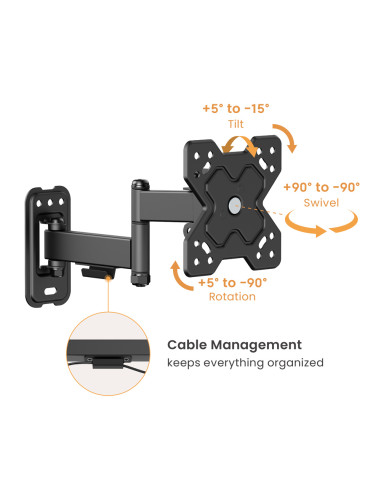 POWERTECH επιτοίχια βάση PT-1278 για τηλεόραση 13-32", full motion, 20kg
