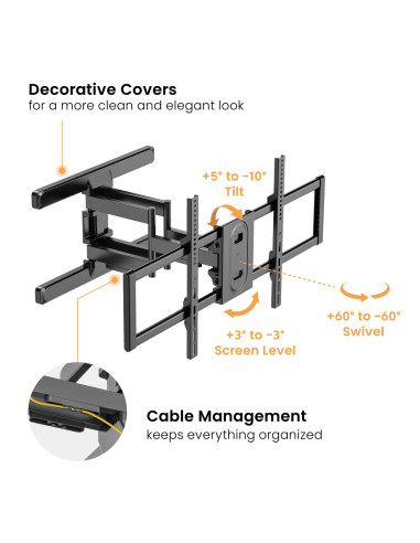 POWERTECH επιτοίχια βάση PT-1280 για τηλεόραση 43-100", full motion, 60kg