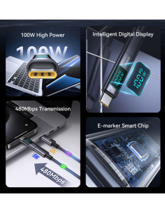 USAMS αντάπτορας USB-C US-SJ682 με οθόνη, 100W, γκρι